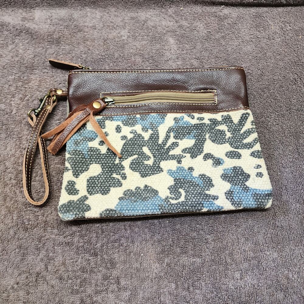 Myra bag leather trimmed clutch wristlet very clean b52